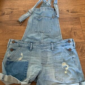 Denim Overalls with Distressed Details